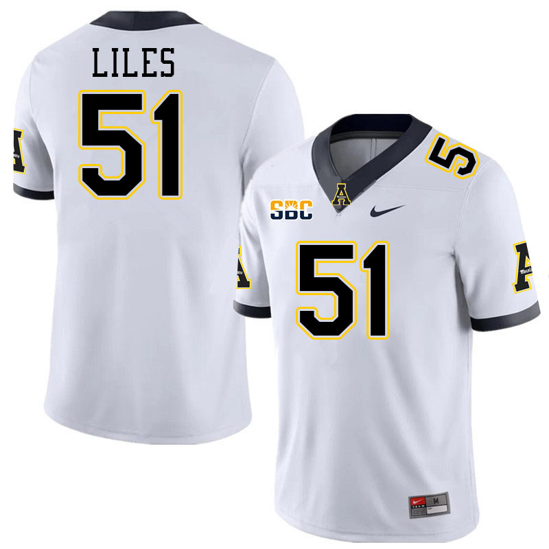 Appalachian State Mountaineers #51 KJ Liles College Football Jerseys Stitched-White